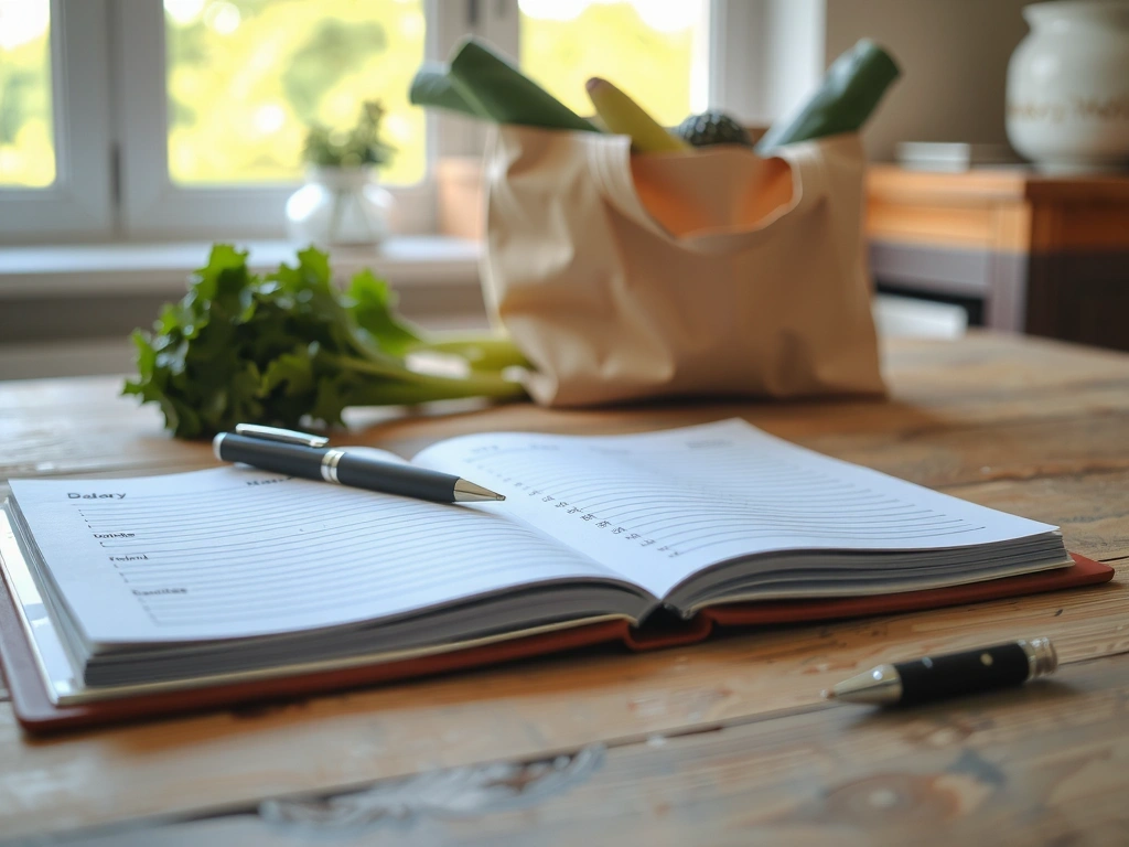 Offene Agenda auf Küchentisch mit Termin